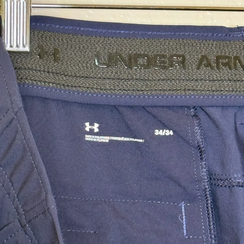 Under Armour Mens Navy Blue Performance Golf Pants 34x34 Straight Leg Flat Front
